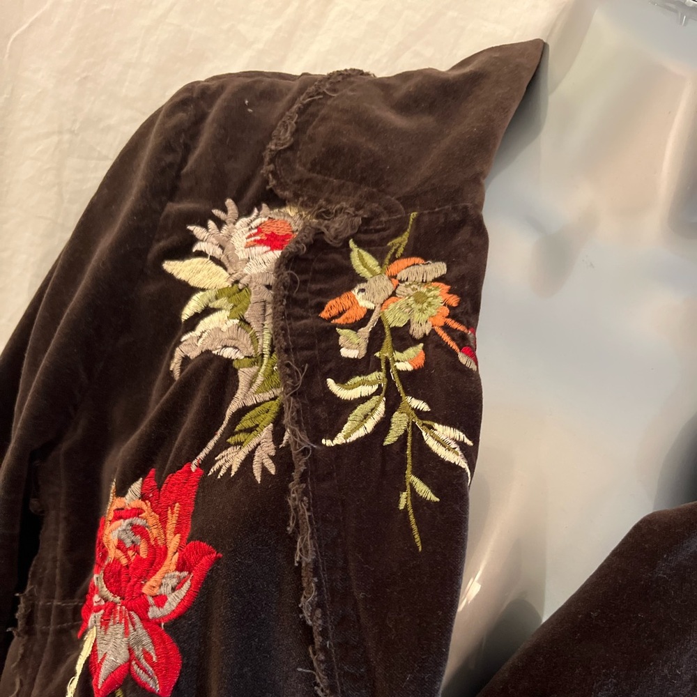 JOHNNY WAS velvet jacket blazer brown floral butterfly embroidered M medium - Picture 5 of 16